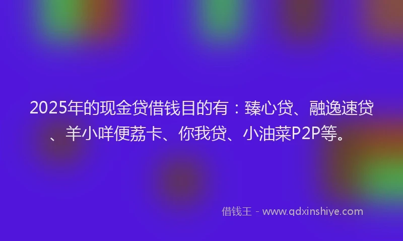 2025年的现金贷借钱目的有：臻心贷、融逸速贷、羊小咩便荔卡、你我贷、小油菜P2P等。