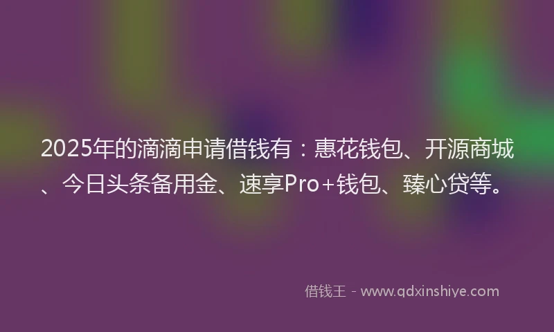 2025年的滴滴申请借钱有：惠花钱包、开源商城、今日头条备用金、速享Pro+钱包、臻心贷等。