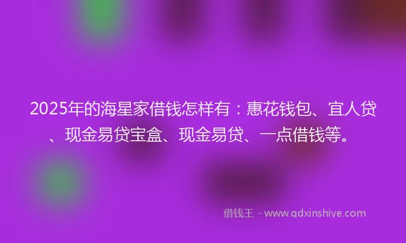 2025年的海星家借钱怎样有：惠花钱包、宜人贷、现金易贷宝盒、现金易贷、一点借钱等。
