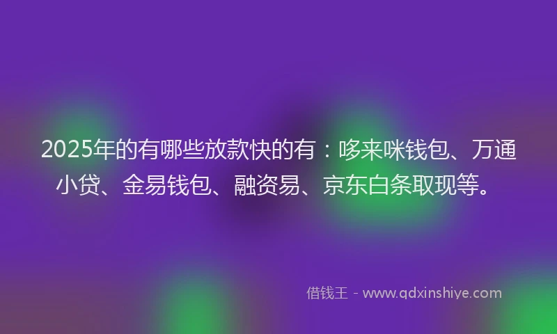 2025年的有哪些放款快的有：哆来咪钱包、万通小贷、金易钱包、融资易、京东白条取现等。