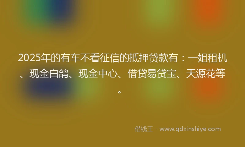 2025年的有车不看征信的抵押贷款有：一姐租机、现金白鸽、现金中心、借贷易贷宝、天源花等。