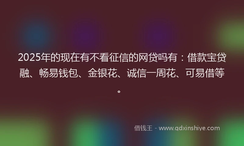 2025年的现在有不看征信的网贷吗有：借款宝贷融、畅易钱包、金银花、诚信一周花、可易借等。