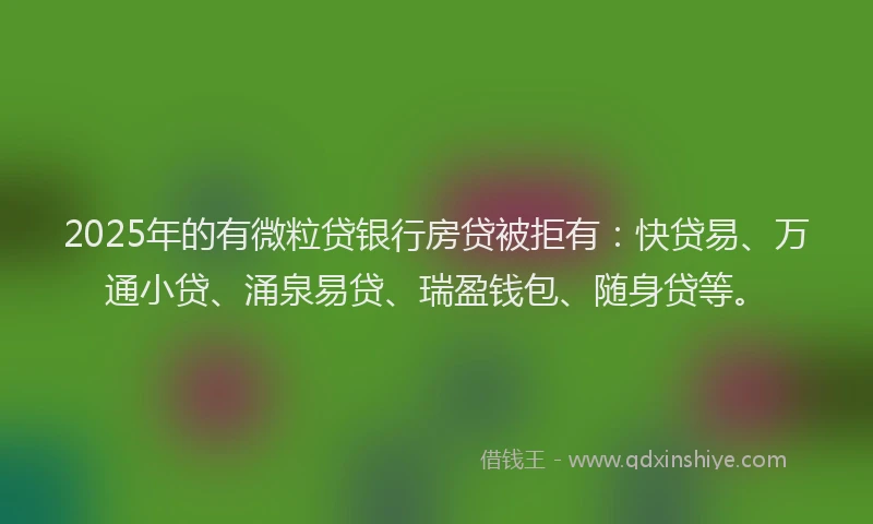 2025年的有微粒贷银行房贷被拒有：快贷易、万通小贷、涌泉易贷、瑞盈钱包、随身贷等。
