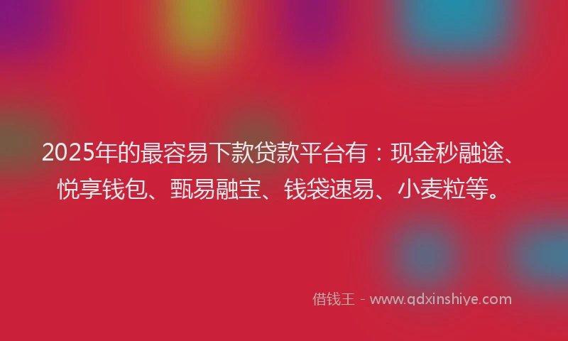 2025年的最容易下款贷款平台有：现金秒融途、悦享钱包、甄易融宝、钱袋速易、小麦粒等。