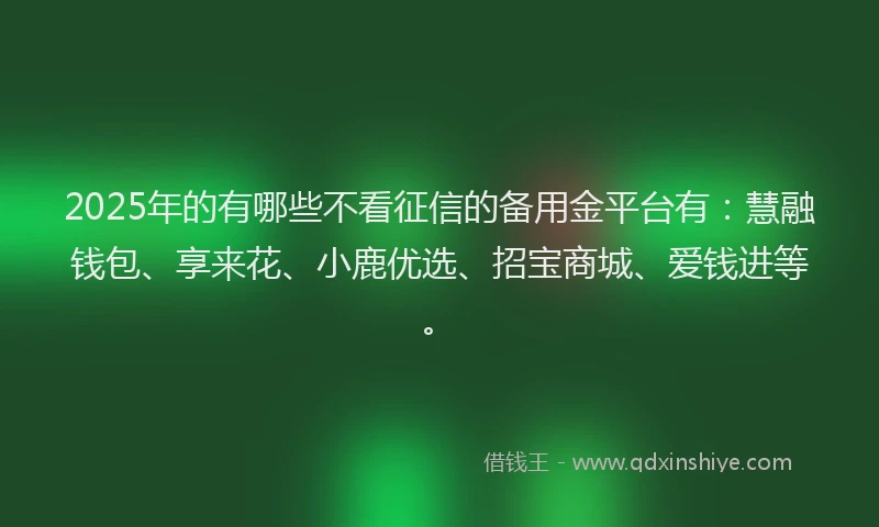 2025年的有哪些不看征信的备用金平台有：慧融钱包、享来花、小鹿优选、招宝商城、爱钱进等。