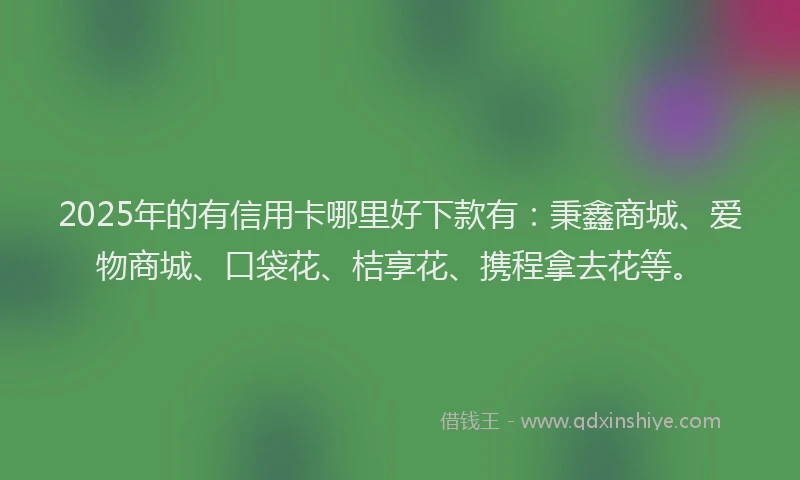 2025年的有信用卡哪里好下款有：秉鑫商城、爱物商城、口袋花、桔享花、携程拿去花等。