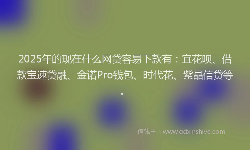 2025年的现在什么网贷容易下款有：宜花呗、借款宝速贷融、金诺Pro钱包、时代花、紫晶信贷等。