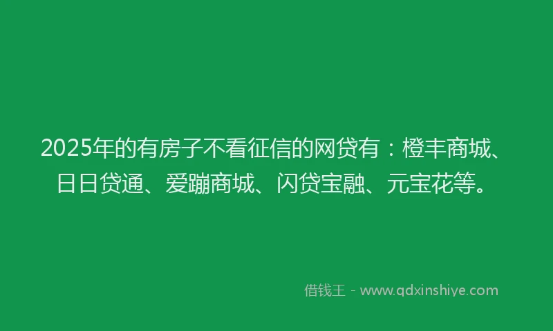 2025年的有房子不看征信的网贷有：橙丰商城、日日贷通、爱蹦商城、闪贷宝融、元宝花等。
