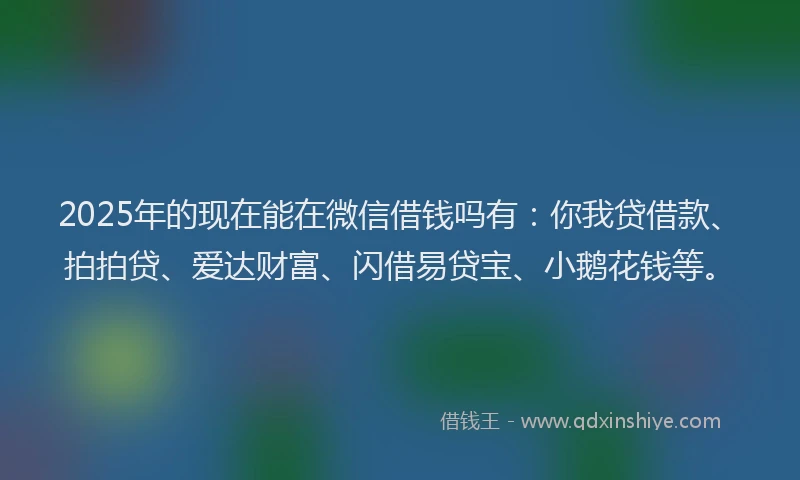2025年的现在能在微信借钱吗有：你我贷借款、拍拍贷、爱达财富、闪借易贷宝、小鹅花钱等。