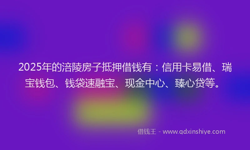 2025年的涪陵房子抵押借钱有：信用卡易借、瑞宝钱包、钱袋速融宝、现金中心、臻心贷等。