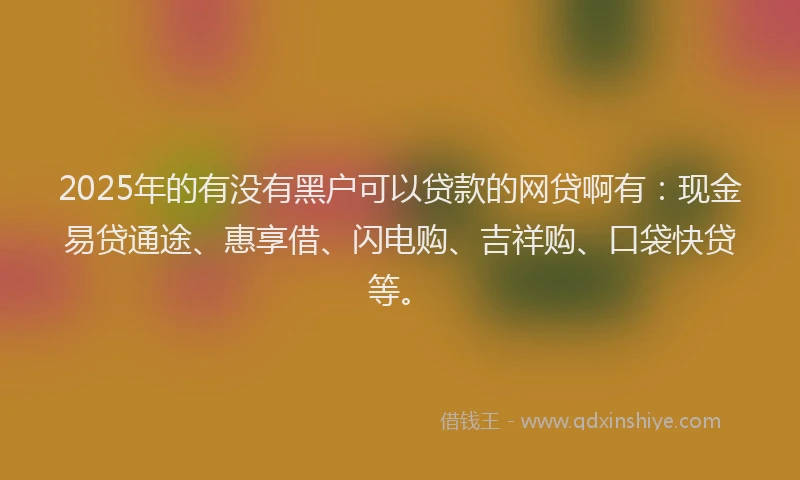 2025年的有没有黑户可以贷款的网贷啊有：现金易贷通途、惠享借、闪电购、吉祥购、口袋快贷等。