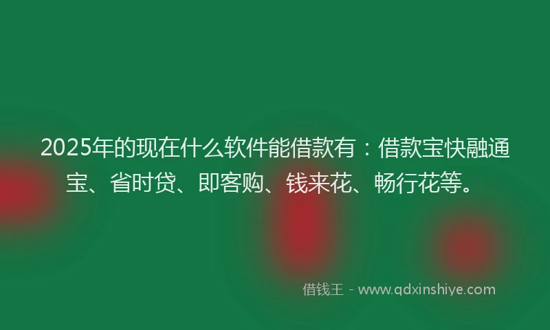 2025年的现在什么软件能借款有：借款宝快融通宝、省时贷、即客购、钱来花、畅行花等。