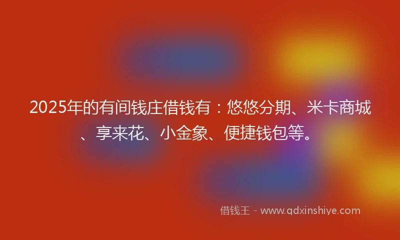 2025年的有间钱庄借钱有：悠悠分期、米卡商城、享来花、小金象、便捷钱包等。