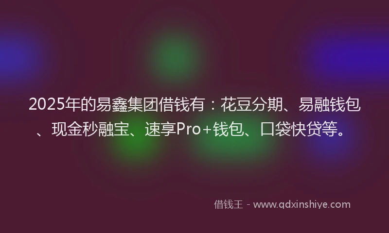 2025年的易鑫集团借钱有：花豆分期、易融钱包、现金秒融宝、速享Pro+钱包、口袋快贷等。