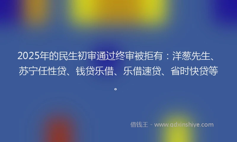 2025年的民生初审通过终审被拒有：洋葱先生、苏宁任性贷、钱贷乐借、乐借速贷、省时快贷等。