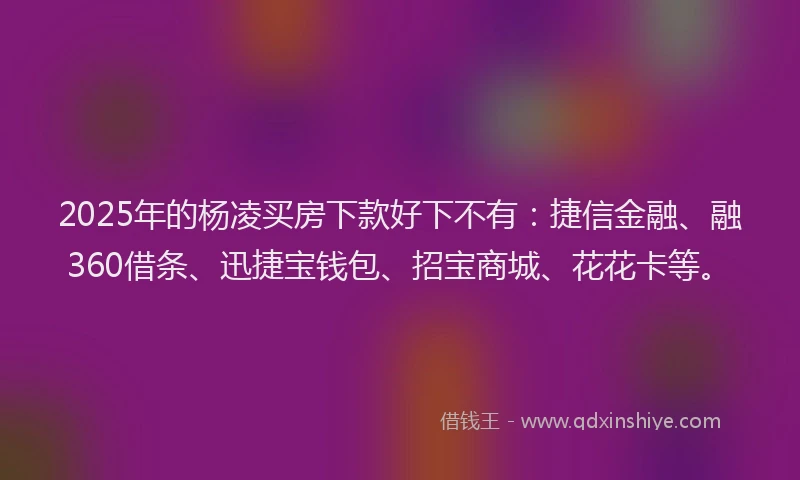2025年的杨凌买房下款好下不有：捷信金融、融360借条、迅捷宝钱包、招宝商城、花花卡等。