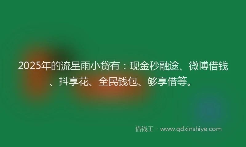 2025年的流星雨小贷有：现金秒融途、微博借钱、抖享花、全民钱包、够享借等。