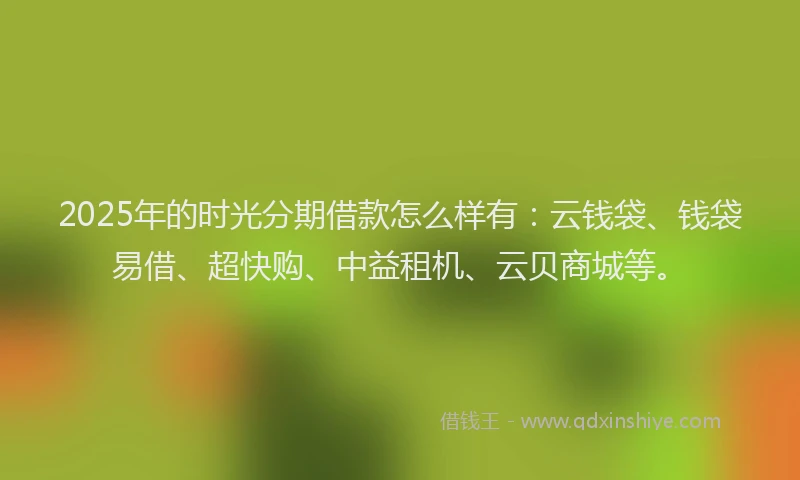 2025年的时光分期借款怎么样有：云钱袋、钱袋易借、超快购、中益租机、云贝商城等。