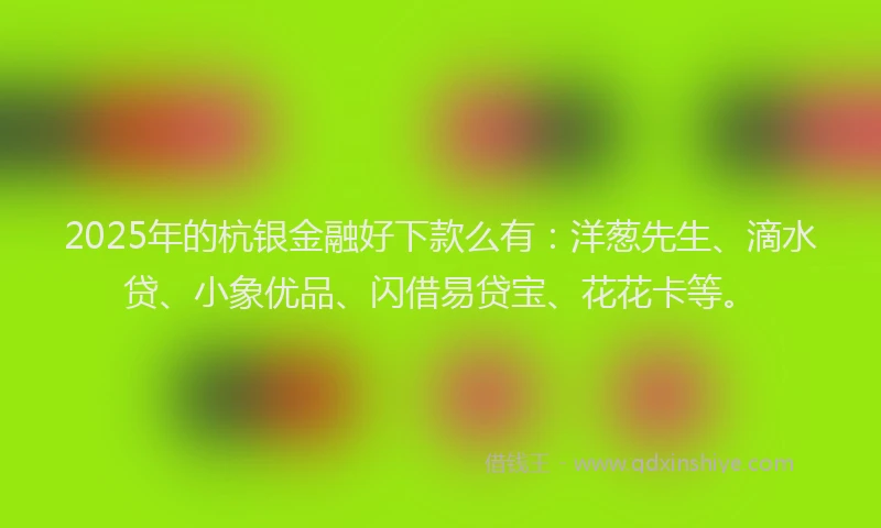 2025年的杭银金融好下款么有：洋葱先生、滴水贷、小象优品、闪借易贷宝、花花卡等。