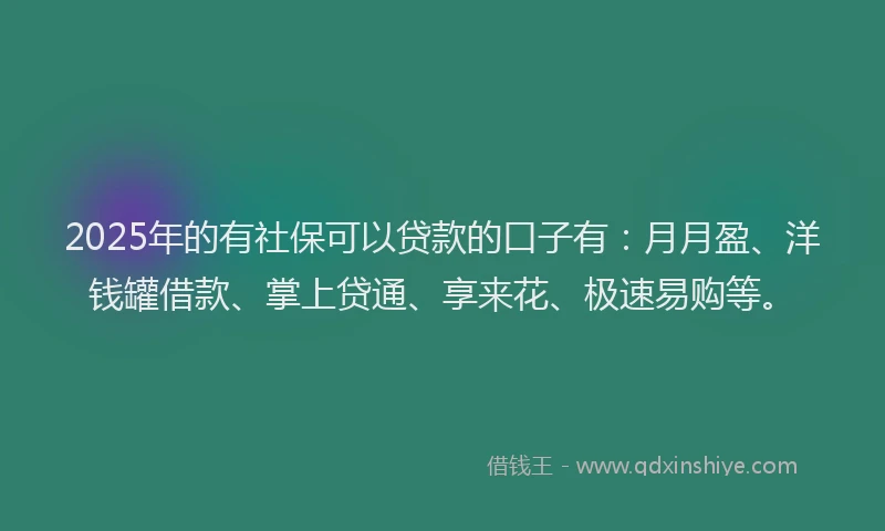 2025年的有社保可以贷款的口子有：月月盈、洋钱罐借款、掌上贷通、享来花、极速易购等。