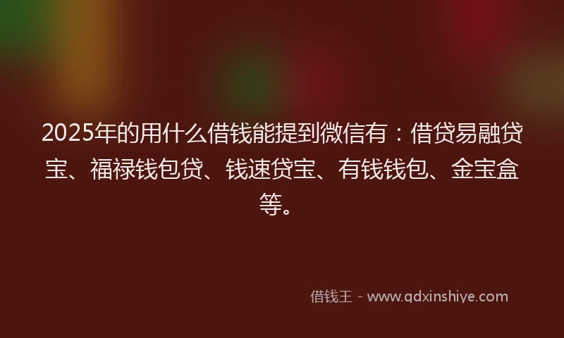 2025年的用什么借钱能提到微信有：借贷易融贷宝、福禄钱包贷、钱速贷宝、有钱钱包、金宝盒等。