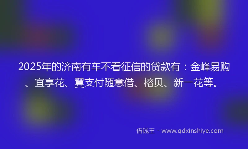 2025年的济南有车不看征信的贷款有：金峰易购、宜享花、翼支付随意借、榕贝、新一花等。