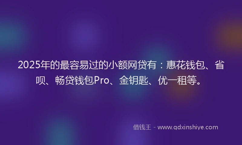 2025年的最容易过的小额网贷有：惠花钱包、省呗、畅贷钱包Pro、金钥匙、优一租等。