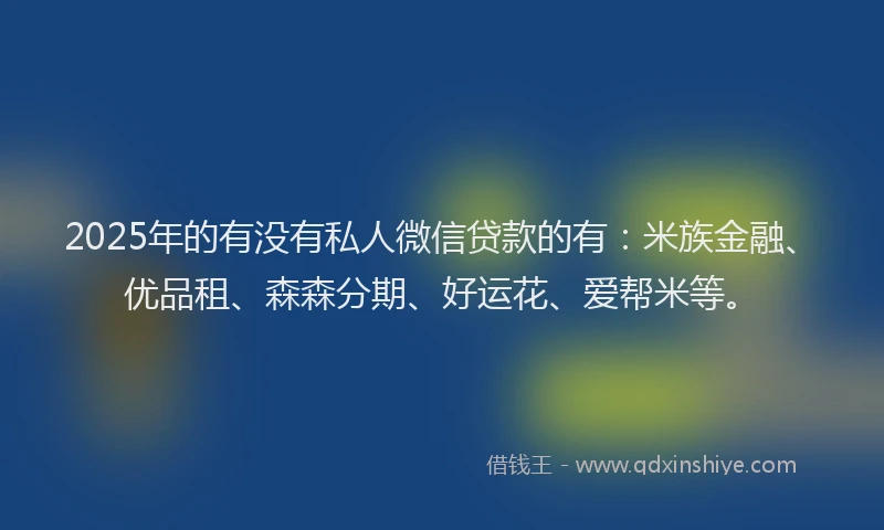 2025年的有没有私人微信贷款的有：米族金融、优品租、森森分期、好运花、爱帮米等。