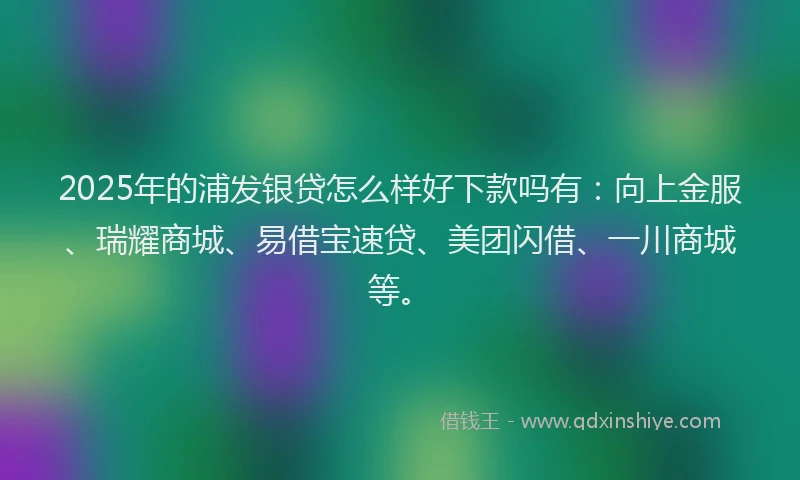 2025年的浦发银贷怎么样好下款吗有：向上金服、瑞耀商城、易借宝速贷、美团闪借、一川商城等。