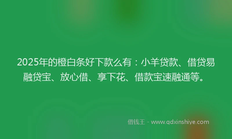 2025年的橙白条好下款么有：小羊贷款、借贷易融贷宝、放心借、享下花、借款宝速融通等。
