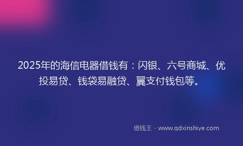 2025年的海信电器借钱有：闪银、六号商城、优投易贷、钱袋易融贷、翼支付钱包等。
