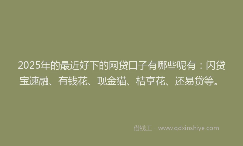 2025年的最近好下的网贷口子有哪些呢有：闪贷宝速融、有钱花、现金猫、桔享花、还易贷等。