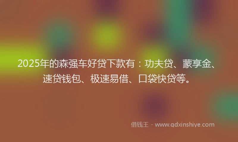 2025年的森强车好贷下款有：功夫贷、蒙享金、速贷钱包、极速易借、口袋快贷等。