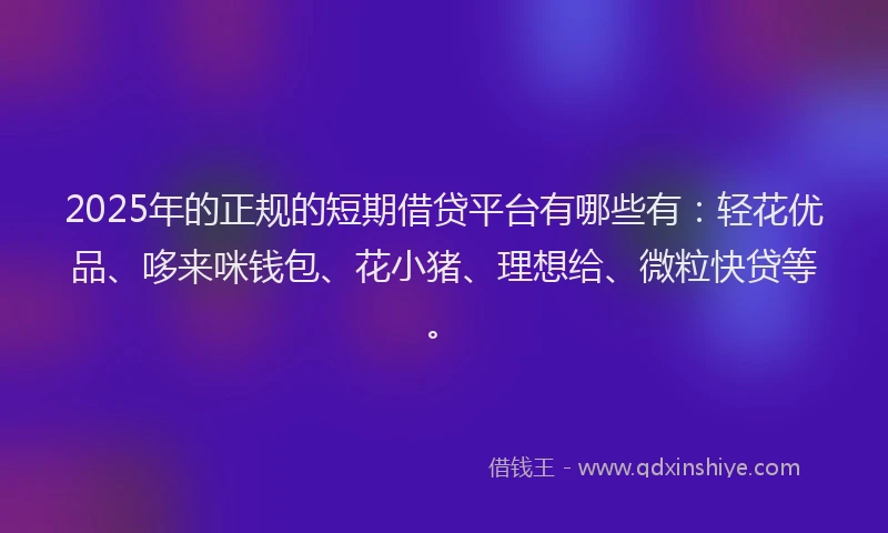 2025年的正规的短期借贷平台有哪些有：轻花优品、哆来咪钱包、花小猪、理想给、微粒快贷等。