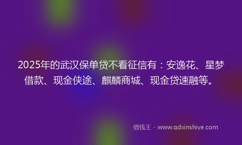 2025年的武汉保单贷不看征信有：安逸花、星梦借款、现金侠途、麒麟商城、现金贷速融等。