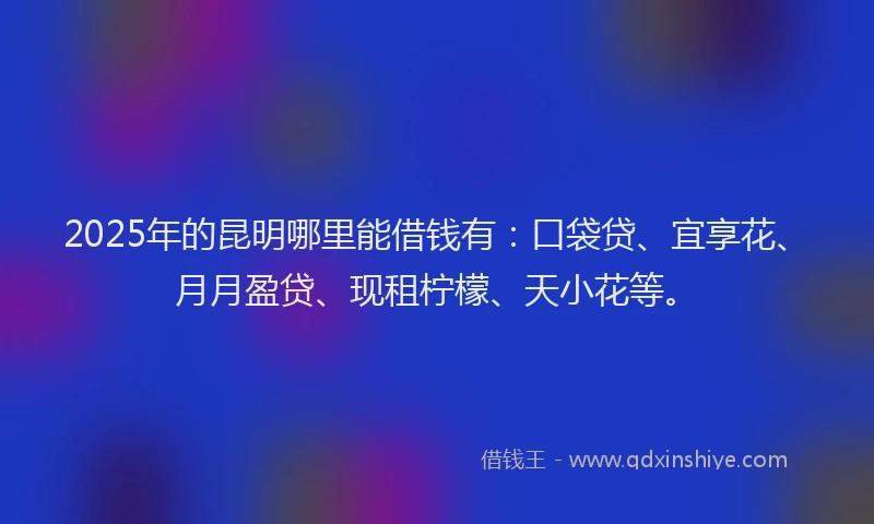 2025年的昆明哪里能借钱有：口袋贷、宜享花、月月盈贷、现租柠檬、天小花等。