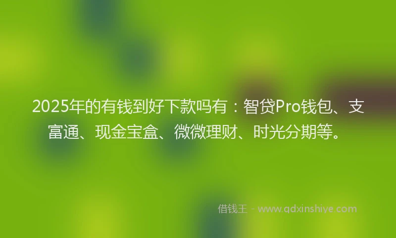 2025年的有钱到好下款吗有：智贷Pro钱包、支富通、现金宝盒、微微理财、时光分期等。