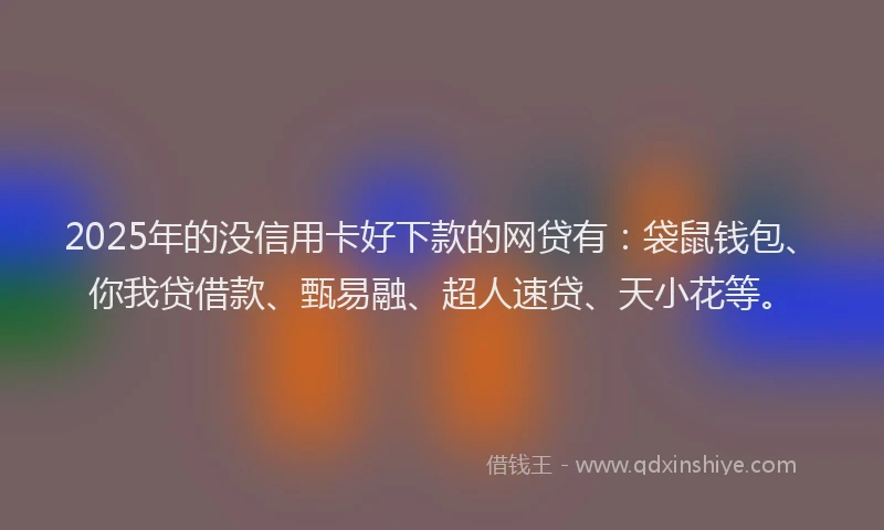 2025年的没信用卡好下款的网贷有：袋鼠钱包、你我贷借款、甄易融、超人速贷、天小花等。