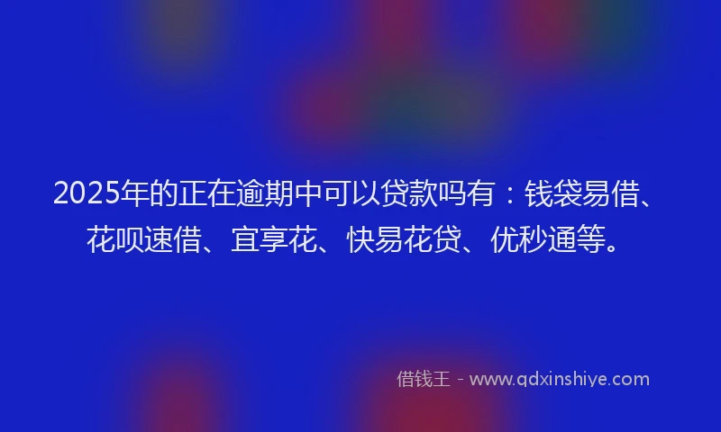 2025年的正在逾期中可以贷款吗有：钱袋易借、花呗速借、宜享花、快易花贷、优秒通等。