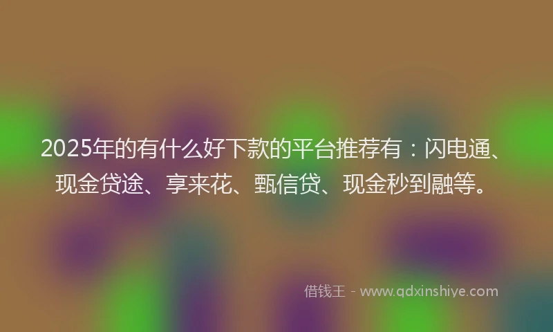 2025年的有什么好下款的平台推荐有：闪电通、现金贷途、享来花、甄信贷、现金秒到融等。