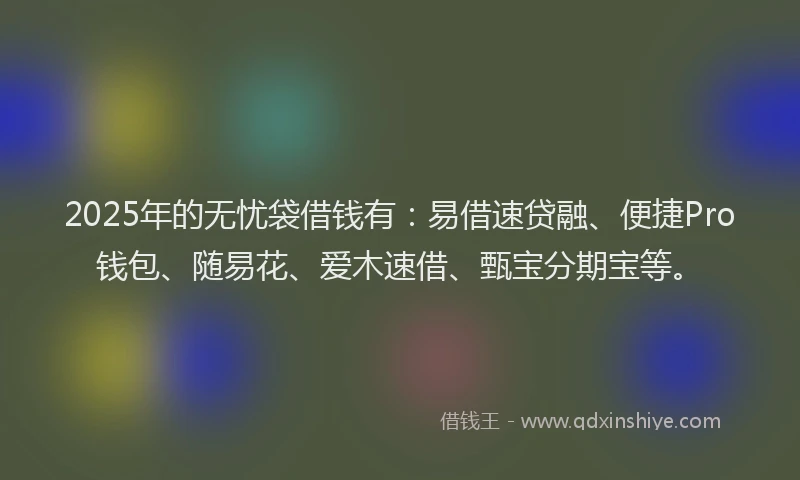 2025年的无忧袋借钱有：易借速贷融、便捷Pro钱包、随易花、爱木速借、甄宝分期宝等。