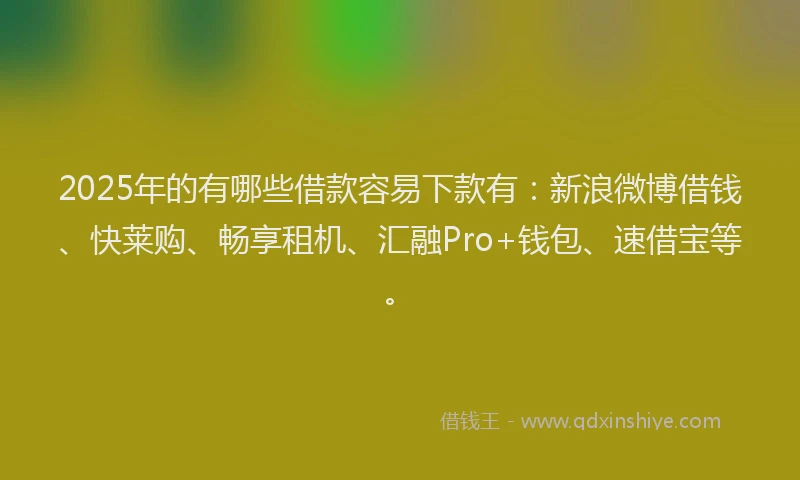 2025年的有哪些借款容易下款有：新浪微博借钱、快莱购、畅享租机、汇融Pro+钱包、速借宝等。
