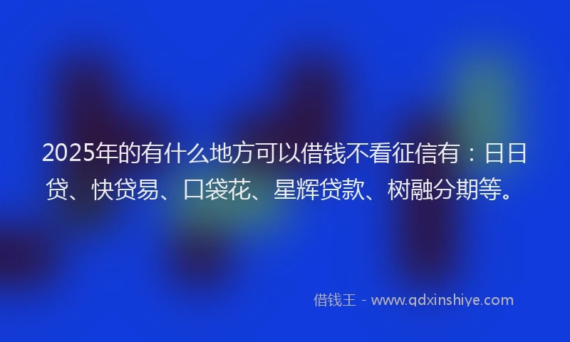 2025年的有什么地方可以借钱不看征信有：日日贷、快贷易、口袋花、星辉贷款、树融分期等。