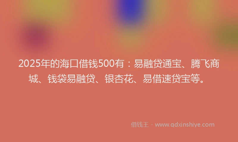 2025年的海口借钱500有：易融贷通宝、腾飞商城、钱袋易融贷、银杏花、易借速贷宝等。