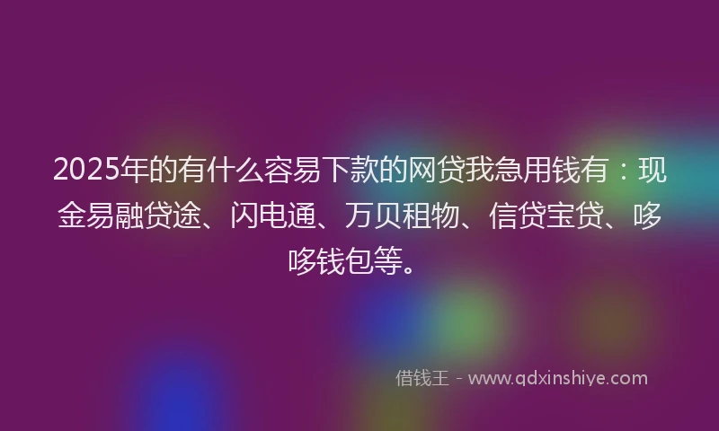 2025年的有什么容易下款的网贷我急用钱有：现金易融贷途、闪电通、万贝租物、信贷宝贷、哆哆钱包等。