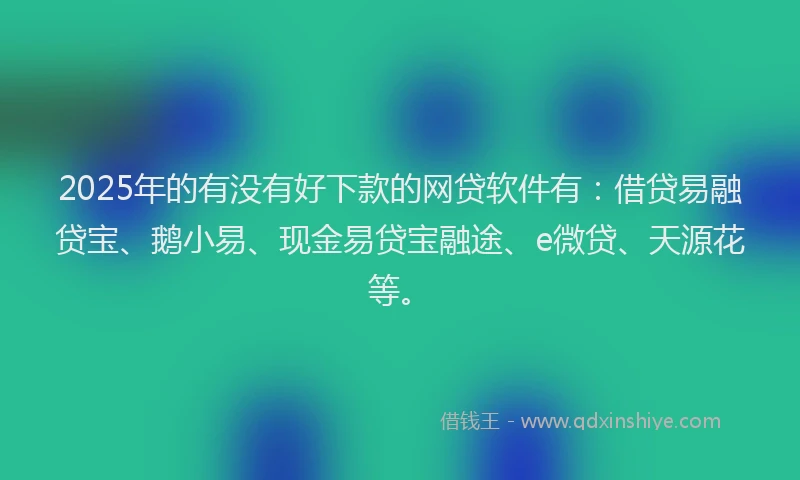 2025年的有没有好下款的网贷软件有：借贷易融贷宝、鹅小易、现金易贷宝融途、e微贷、天源花等。