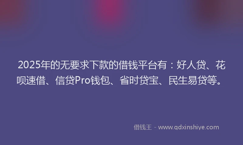 2025年的无要求下款的借钱平台有：好人贷、花呗速借、信贷Pro钱包、省时贷宝、民生易贷等。