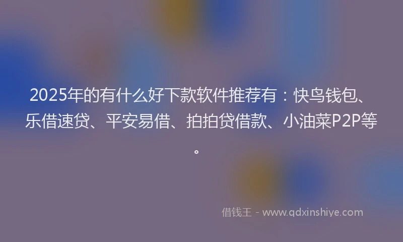 2025年的有什么好下款软件推荐有：快鸟钱包、乐借速贷、平安易借、拍拍贷借款、小油菜P2P等。