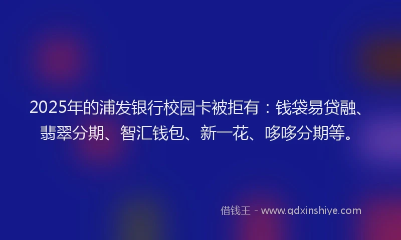 2025年的浦发银行校园卡被拒有：钱袋易贷融、翡翠分期、智汇钱包、新一花、哆哆分期等。