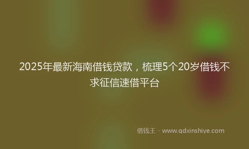 2025年最新海南借钱贷款，梳理5个20岁借钱不求征信速借平台